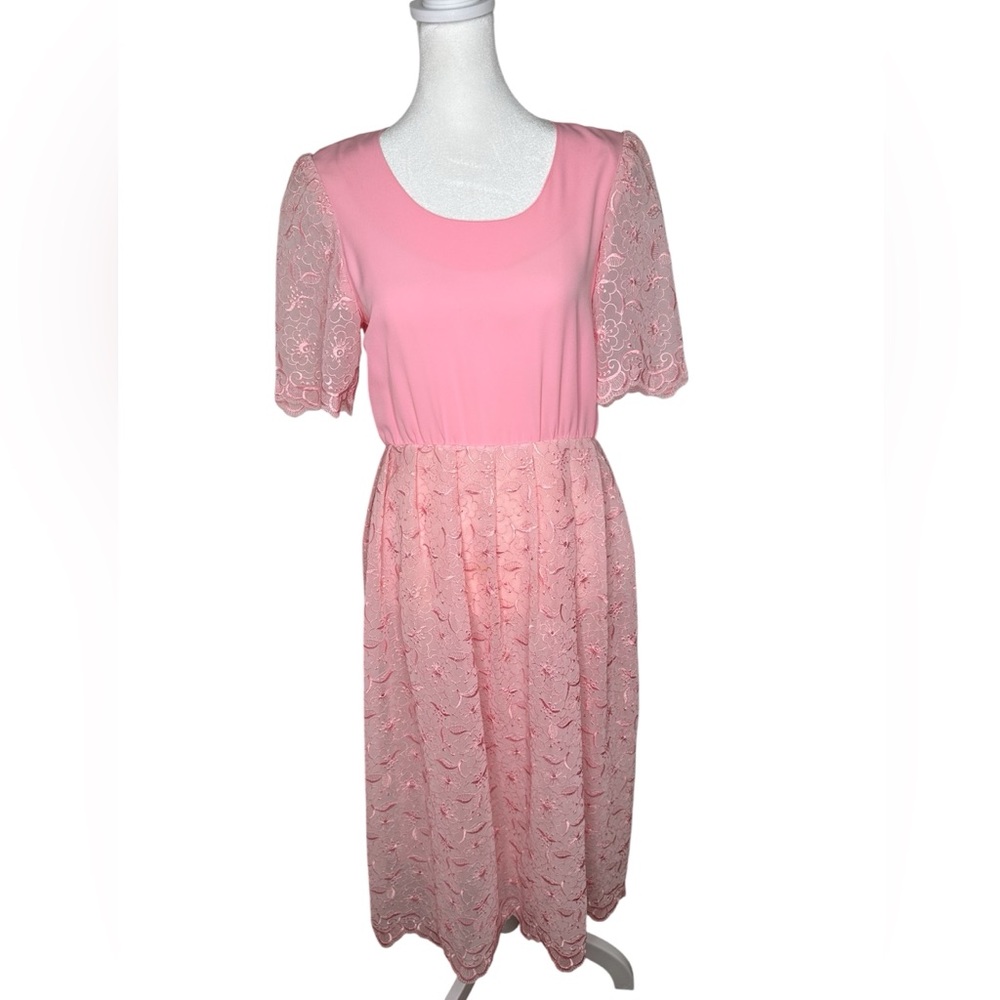 Vintage Handmade Pink Lace Midi Dress